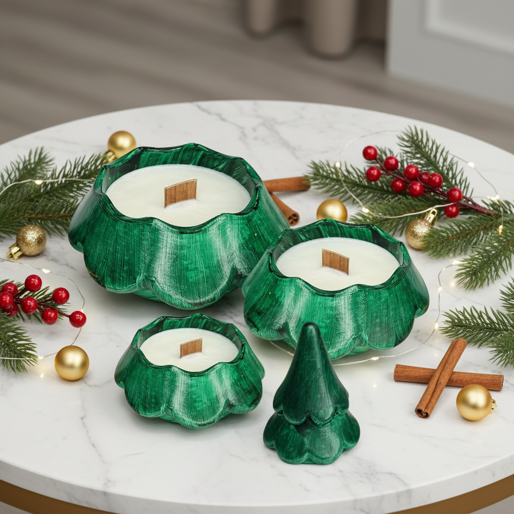 Merry Christmas Pine Soy Candle Tower